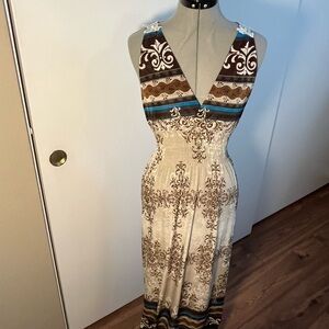 ❤️❤️❤️ Elegant Blue and Brown Maxi Dress